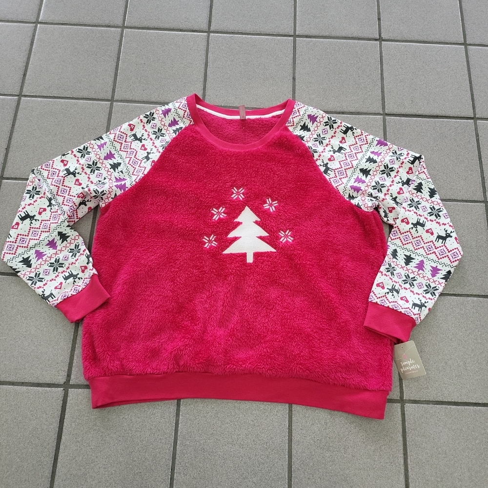 NWT Juniors Size XL Simple Pleasures Raglan Christmas Soft Crewneck Sweatshirt